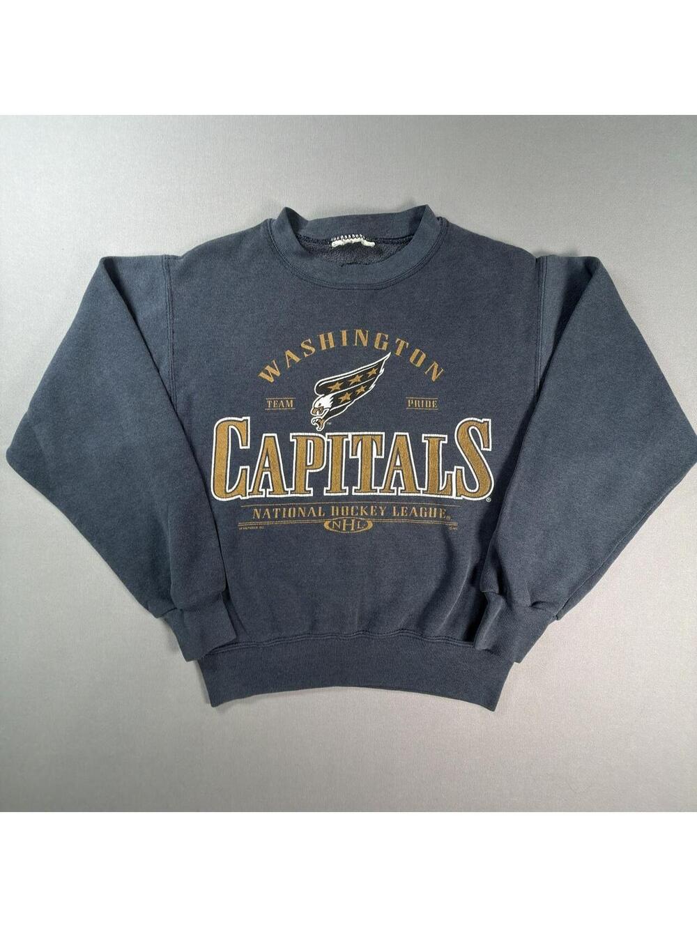 VTG Washington Capitals Screaming Eagle Sweatshirt Navy Gold NHL Youth S
